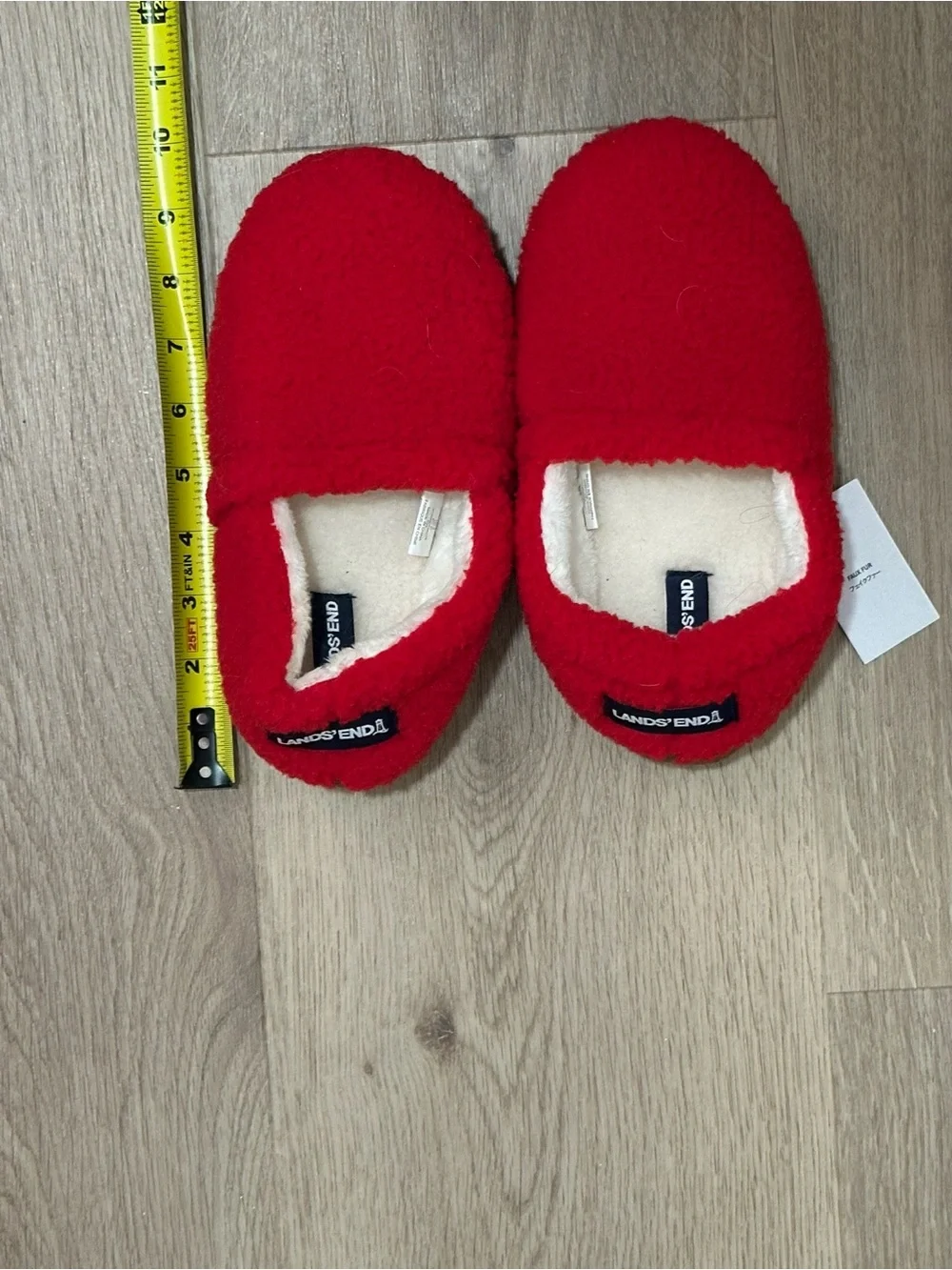 Lands' End Red Plush Slip-On Slippers. US 5